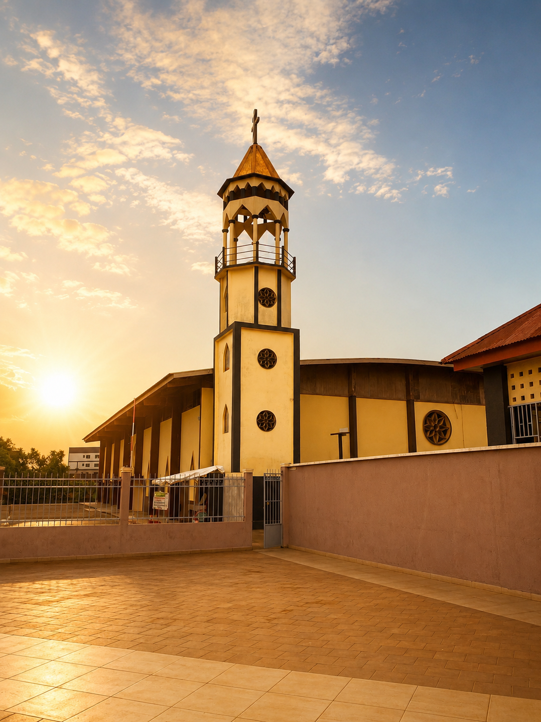 Église du Sacré-Cœur de Mokolo au coucher du soleil